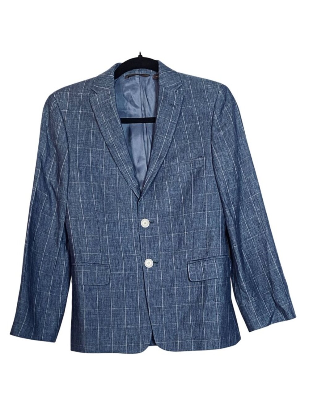 Michael Kors Blue Windowpane Linen Blazer Womens 14R Tailored Fully Lined 2 Butt